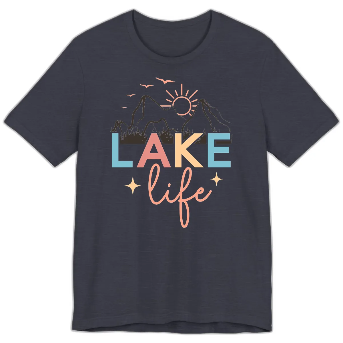 Mountain Lake Life Typography Premium T-Shirt in Heather Midnight Navy